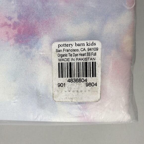 Pottery Barn Kids Organic Sheet Set FULL Tie Dye Heart Pastel Multicolor Bedding - Picture 3 of 5